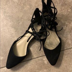 Via Spiga Black lace up suede flats. Size 8